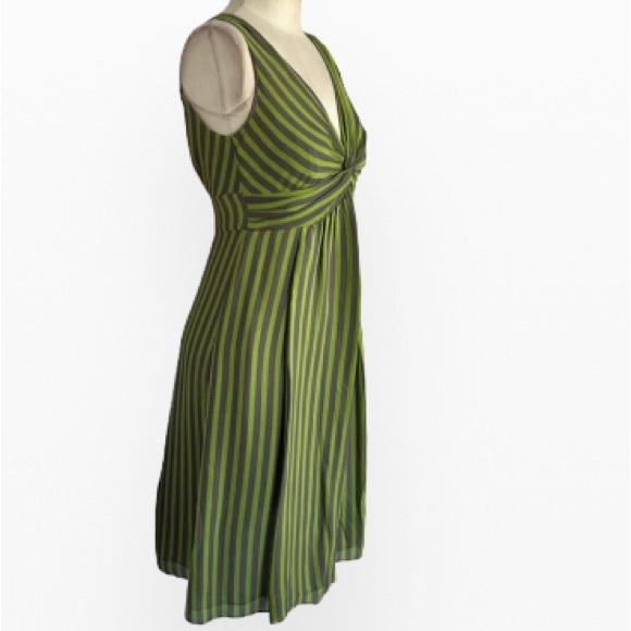 Ted Baker London 
Green And Gray Striped Empire Waist Silk Sleeveless 6” - Picture 3 of 12